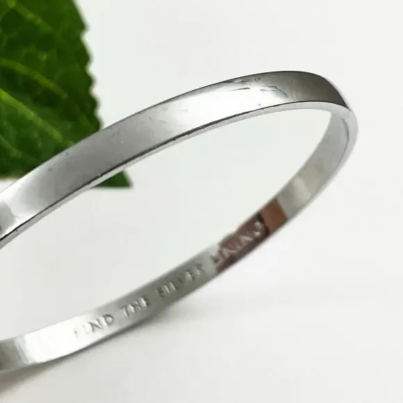 Kate Spade Silver Idiom Bangle Bracelet FIND THE SILVER LINING - Picture 3 of 6